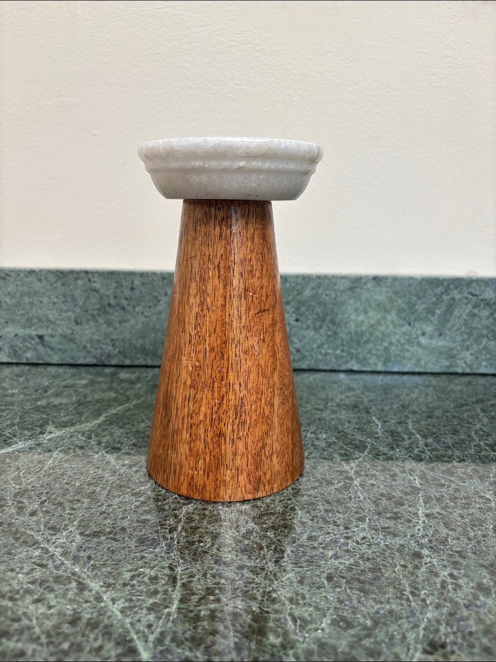 Vintage candle holder with smooth white marble top